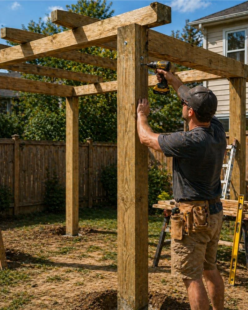 Attaching 2x6 beams to the pergola posts with bolts