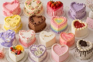 20 Colorful Mini Heart Cake Ideas That Look Cute and Aesthetic colorful mini heart cake ideas aesthetic designs collage