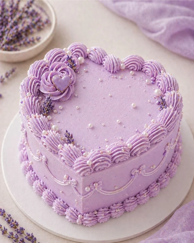 Lavender dream mini heart cake in soft purple with pearls