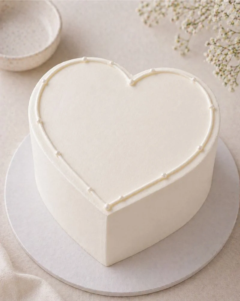 Minimal white mini heart cake with clean simple white design