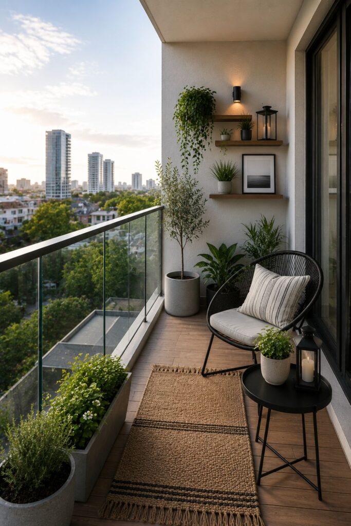 Small balcony with open slim railings keeping the space feeling airy