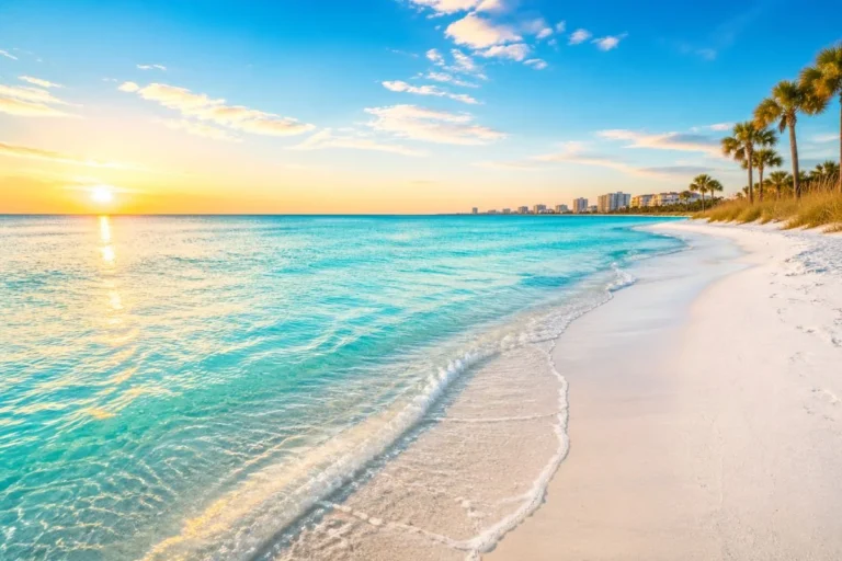 Panama City Florida beach with white sand and clear blue water