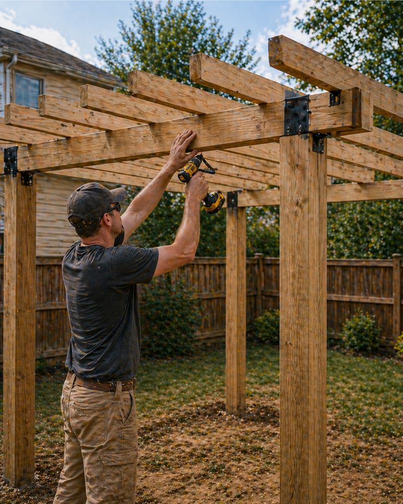 Installing rafters evenly across the pergola frame