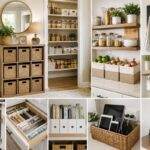 DIY home organization ideas with storage baskets shelves and organized spaces
