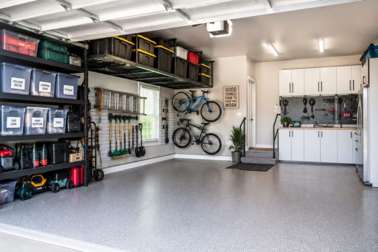 2 car garage organization ideas with wall storage shelves cabinets and overhead racks