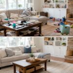 Organized living room after completing 4 easy steps to declutter a room in 15 minutes