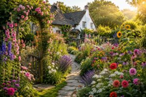 15 Easy Cottage Garden Flowers Ideas for a Charming Backyard Beautiful cottage garden filled with colorful flowers in a charming backyard.