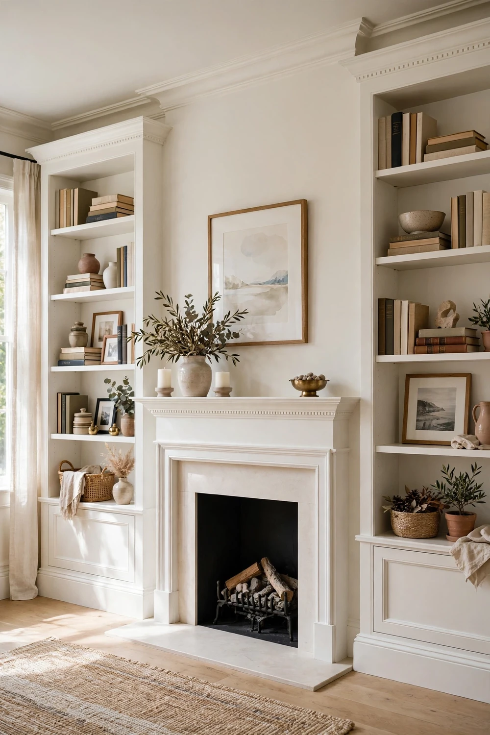 IKEA BILLY bookcases hacked to look like custom built-ins around a fireplace
