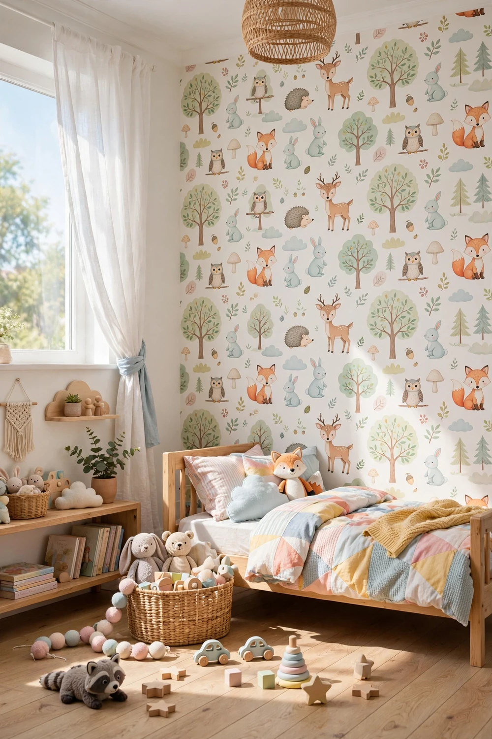 Stunning RoomMates Decor removable wallpaper with a playful kids' theme in a cheerful children's bedroom