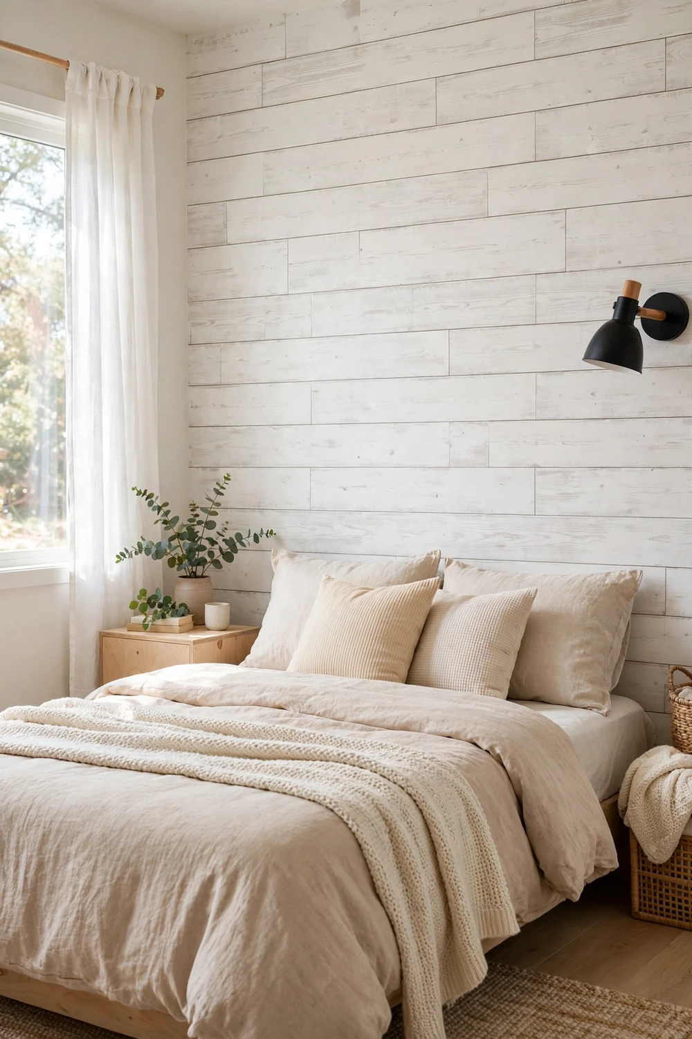 Stunning WallPops budget peel-and-stick wallpaper with a chic pattern in an affordable rental bedroom